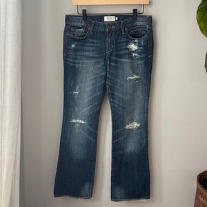 Abercrombie & Fitch Low Rise Flare Y2K Distressed Dark Jeans